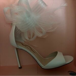 Nina White Feathered High Heels